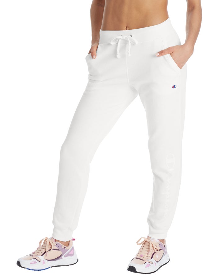 Champion Womens Joggers NZ - Powerblend Fleece White ( 6175-RUYEQ )